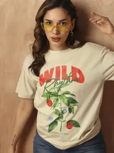 The Roadster Lifestyle Co. Women Typography Printed Round Neck Cotton Oversized T-Shirt