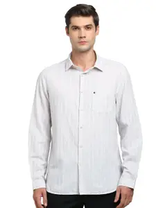 Turtle Men Relaxed Spread Collar Striped Cotton Linen Slim Fit Casual Shirt