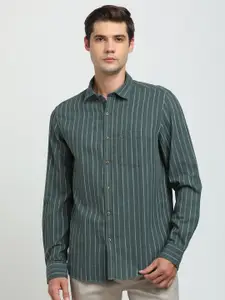 Turtle Men Relaxed Spread Collar Striped Cotton Slim Fit Casual Shirt