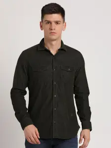 Turtle Men Relaxed Spread Collar Solid Cotton Slim Fit Casual Shirt