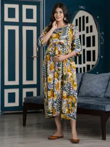 Nayo Printed Cotton Maternity A-Line Midi Dress