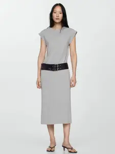 MANGO Belted Pure Cotton Sheath Midi Dress