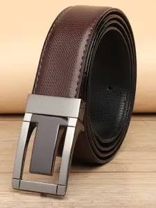 WINSOME DEAL Men Push Pin Closure Textured Formal Belt