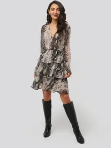 Roadster Georgette Snake Print Mini Fit and Flare Dress