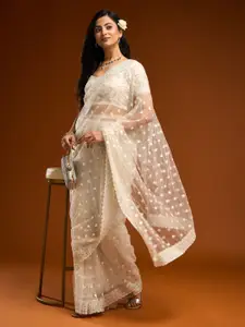 kasee Floral Zari Embroidered Net Saree