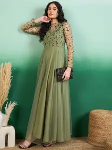 Sangria Women Florla Thread and Sequinned Embroidered Maxi Ethnic Dress