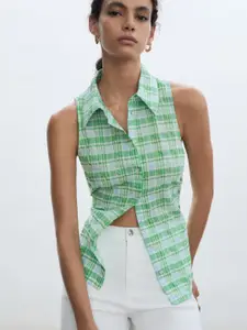 MANGO Checked Sleeveless Opaque Casual Shirt