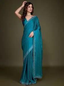 Trendmalls Beads and Stones Satin Saree