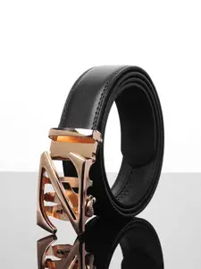 WINSOME DEAL Men Textured Slider Buckle Closure Formal Belt