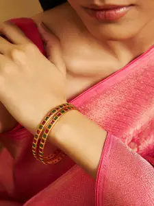 Kushal's Fashion Jewellery Set Of 2 Gold Plated Artificial Stones Studded Antique Bangles