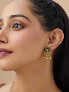 Kushal's Fashion Jewellery Embellished Bridal 92.5 Silver Gold-Plated Drop Earrings