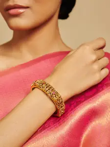 Kushal's Fashion Jewellery Embellished Bridal 92.5 Silver Gold-Plated Stone Temple Bangle