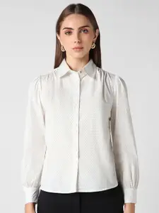 Van Heusen Woman Women Spread Collar Solid Cotton Formal Shirt