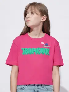 Vero Moda Girls Typography Printed Round Neck Cotton T-Shirt