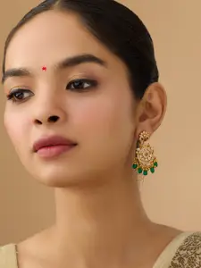 Kushal's Fashion Jewellery Embellished Bridal Gold Plated 92.5 Silver Temple Chandbalis