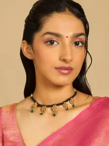 Kushal's Fashion Jewellery Embellished Bridal Gold-Plated 925 Silver Temple Necklace