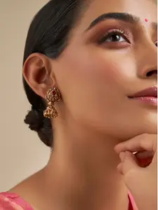 Kushal's Fashion Jewellery Embellished Bridal 92.5 Pure Silver Gold-Plated Dome Jhumkas