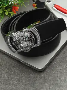 WINSOME DEAL Men Textured Slider Buckle Closure Casual Belt