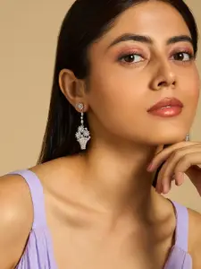 Kushal's Fashion Jewellery Rhodium Plated Cubic Zirconia Floral Drop Earrings