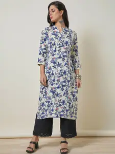 Soch Off White Floral Printed Band Collar Straight Kurta