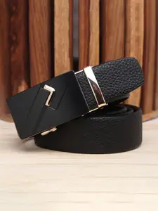 WINSOME DEAL Men Slider Buckle Closure Textured Formal Belt