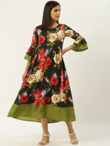 Anouk Floral Print Bell Sleeve Fit & Flare Midi Dress