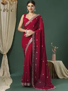 Saree mall Ethnic Motifs  Embroidered Beads and Stones Poly Georgette Sarees