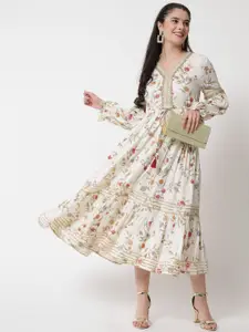 Anouk Floral Printed A-Line Liva Ethnic Dress