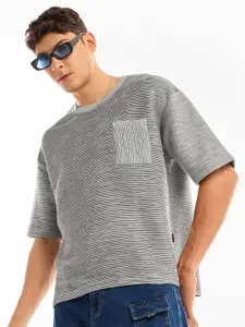 Beyoung Men Striped Henley Neck Pockets T-shirt