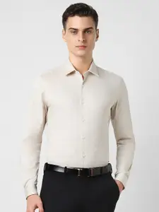 V Dot Men Spread Collar Solid Cotton Slim Fit Party Shirt