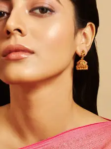 Kushal's Fashion Jewellery Gold-Plated Artificial Beads Dome Shaped Antique Jhumkas