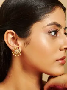 Kushal's Fashion Jewellery Gold-Plated Peacock Shaped Studs Earrings