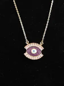 SWASHAA Meesha Gold-Plated Stainless Steel Cubic Zirconia Evil Eye Necklace