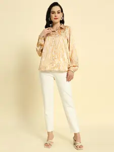 HERE&NOW Women Standard Spread Collar Abstract Printed Oversized Casual Shirt