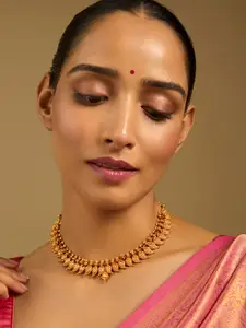 Kushal's Fashion Jewellery Embellished Bridal Gold-Plated 925 Silver Temple Necklace