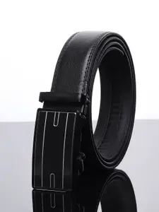WINSOME DEAL Men Slider Buckle Closure Textured Formal Belt