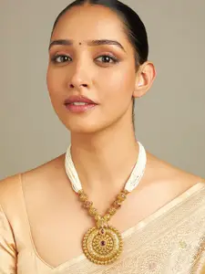 Kushal's Fashion Jewellery Gold-Plated Stone Studded & Beaded Antique Necklace