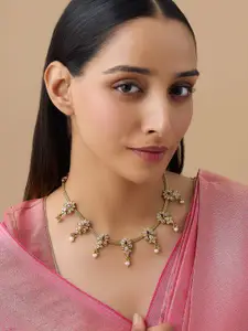 Kushal's Fashion Jewellery Embellished Bridal 92.5 Pure Silver Gold-Plated Temple Necklace