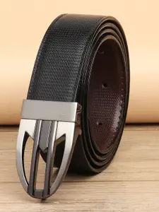 WINSOME DEAL Men Push Pin Closure Textured Formal Belt