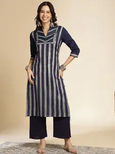 Anouk Women Embroidered Flared Sleeves Indigo Kurta