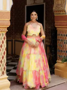 Ragavi Embellished Mirror Work Ready to Wear Lehenga & Blouse With Dupatta