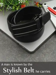 WINSOME DEAL Men Textured Slider Buckle Closure Formal Belt