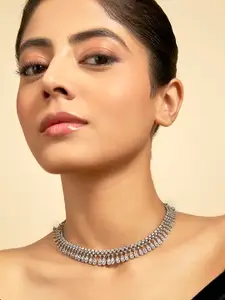 Kushal's Fashion Jewellery Copper Rhodium-Plated Cubic Zirconia Studded Necklace