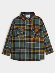 MiArcus Boys Tartan Checked Spread Collar Casual Shirt