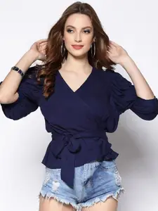 Sera Women Solid Wrap V-Neck Top