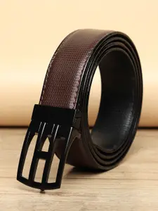 WINSOME DEAL Men Push Pin Closure Textured Formal Belt