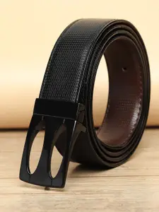 WINSOME DEAL Men Push Pin Closure Textured Formal Belt