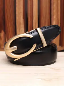 WINSOME DEAL Men Slider Buckle Closure Textured Formal Belt