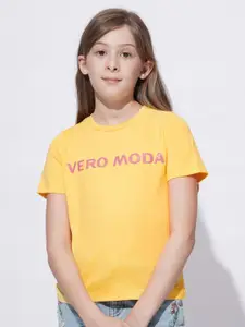 Vero Moda Girls Typography Printed Round Neck Cotton T-Shirt