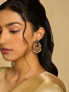 Kushal's Fashion Jewellery Gold Plated Stone Studded Circular Antique Chandbalis